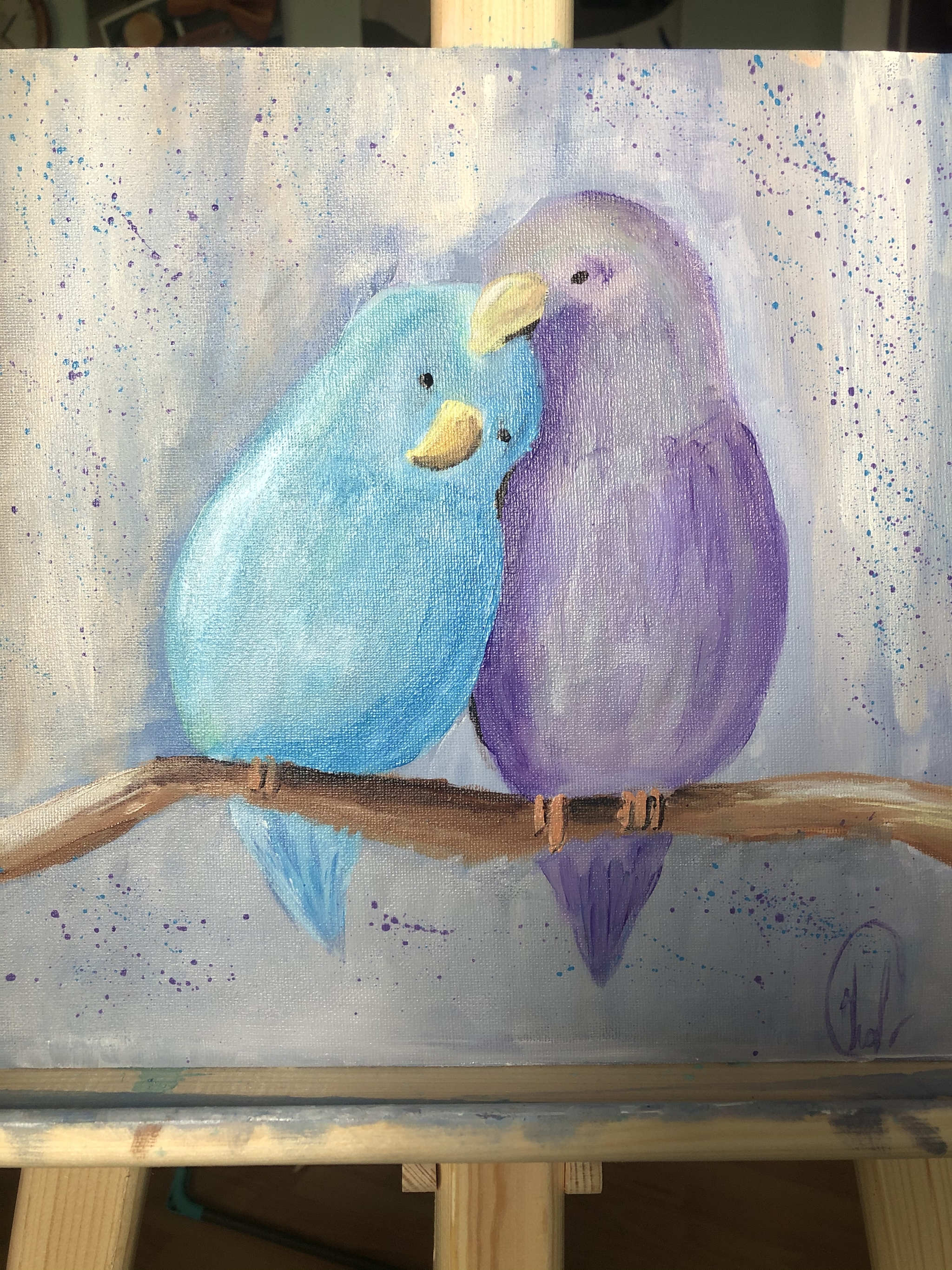 Lovebirds - My, Painting, Acrylic, A parrot, Painting, Beginner artist