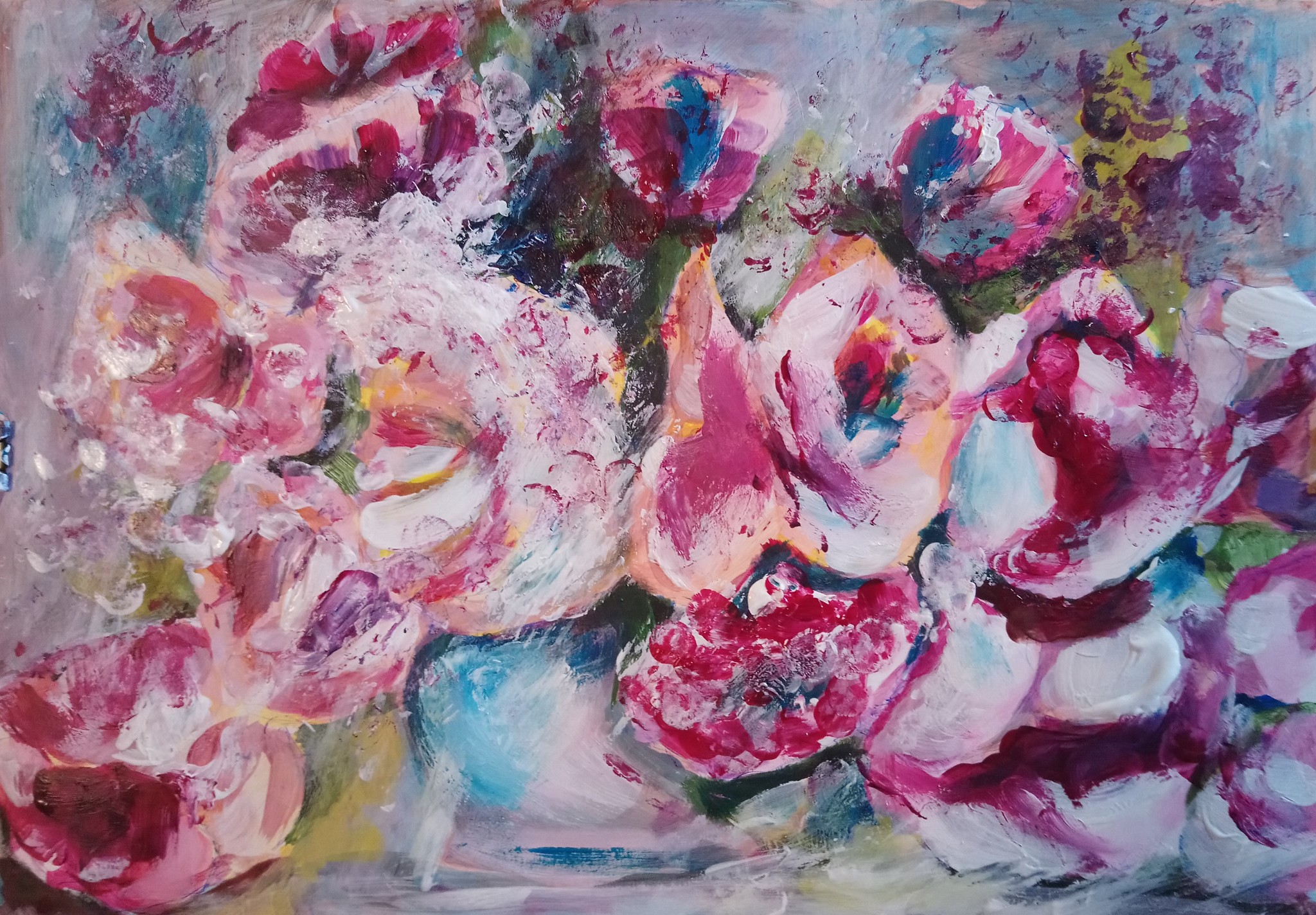 Flowers Acrylic Step by step - My, Acrylic, Peonies, Painting, Creating a post, Children, Video, Longpost