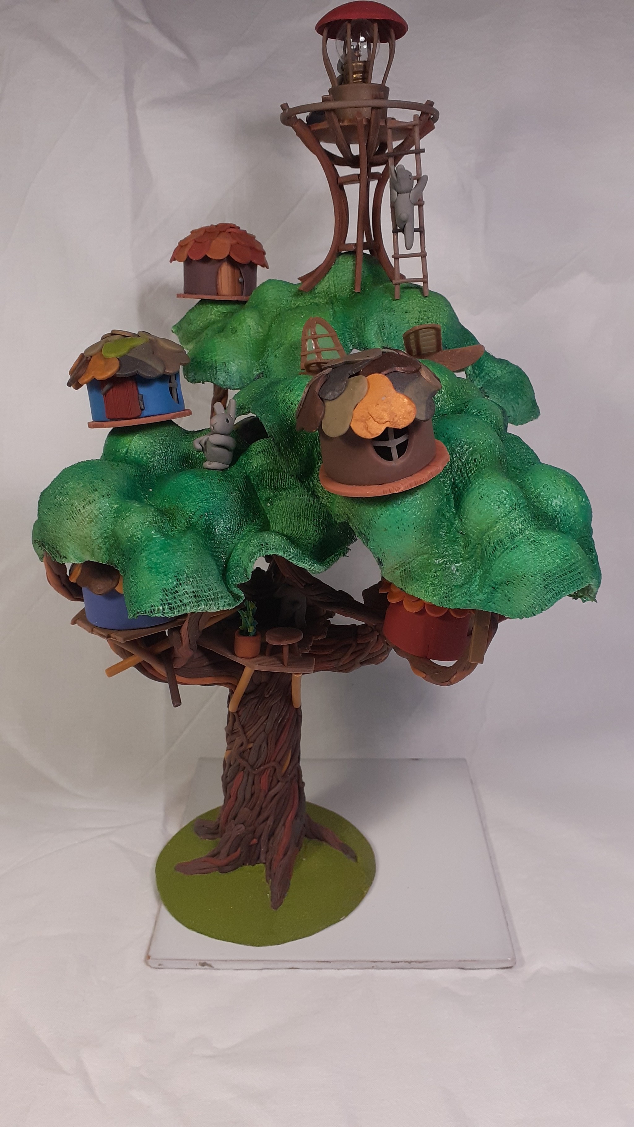 Lighthouse on a tree - My, Polymer clay, Лепка, Needlework without process, Hare, Lighthouse, House with lighthouse, Longpost