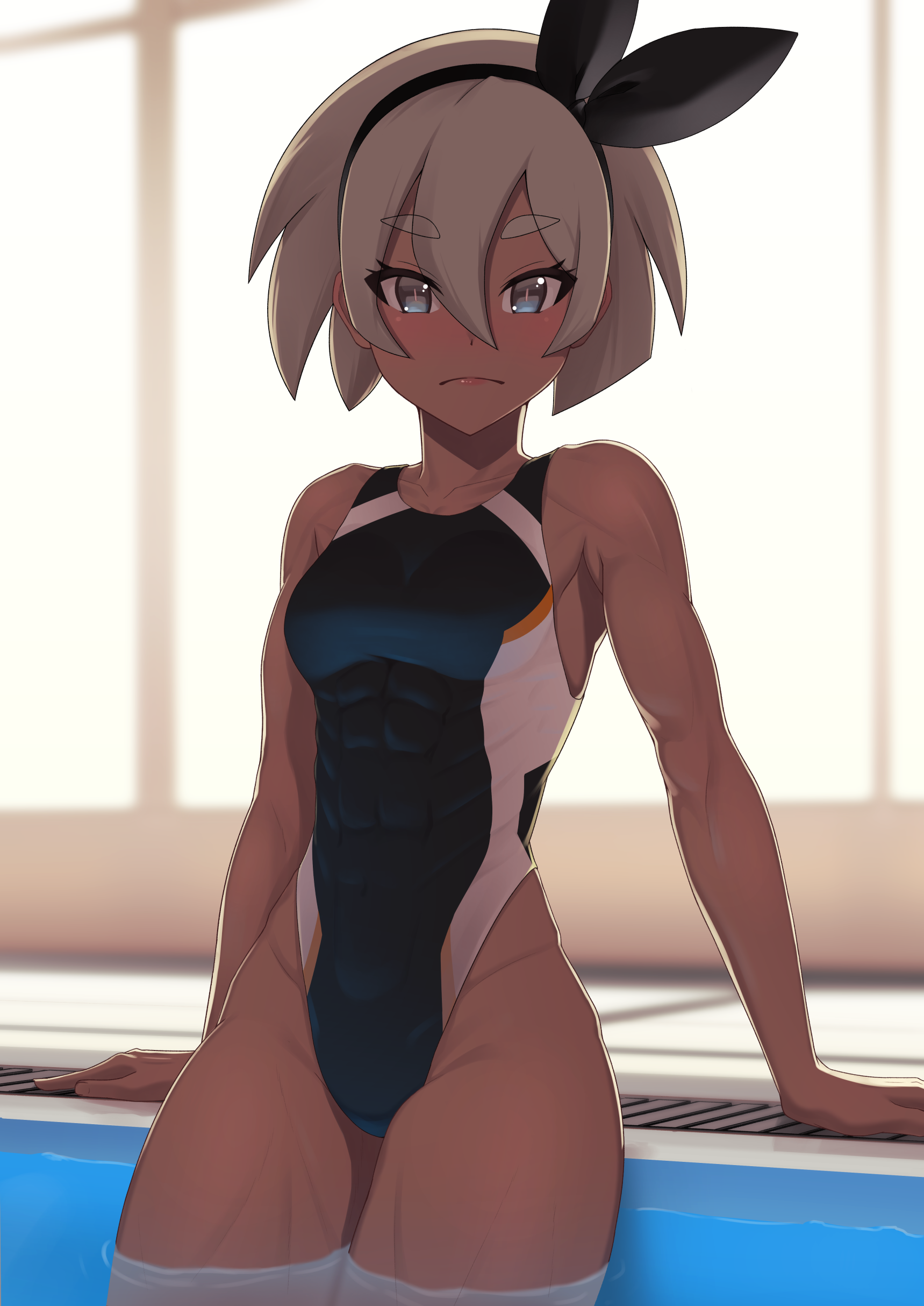 Bea (RACING SWIMSUITS) - NSFW, Strong girl, Art, Muscleart, Sports girls, Press, Anime, Anime art, Bea, Pokemon sword and shield, Putcher