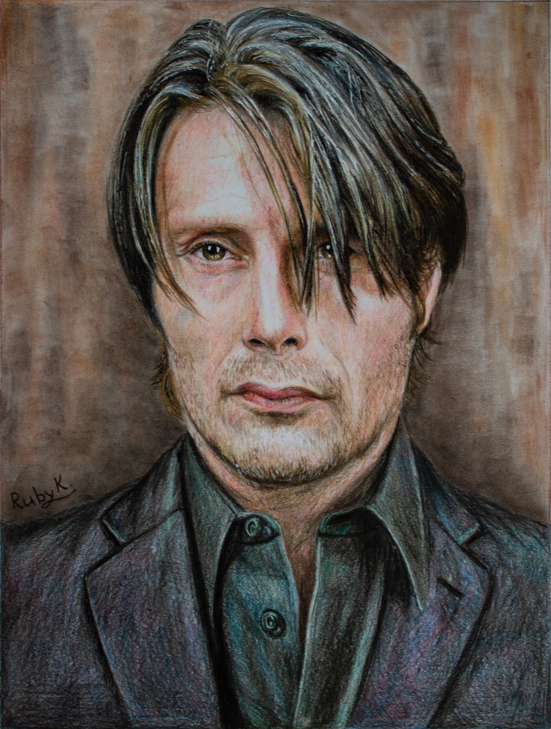 One more Mads - My, Portrait, Portrait by photo, Colour pencils, Actors and actresses, Mads Mikkelsen, Mads mikkelsen, Drawing