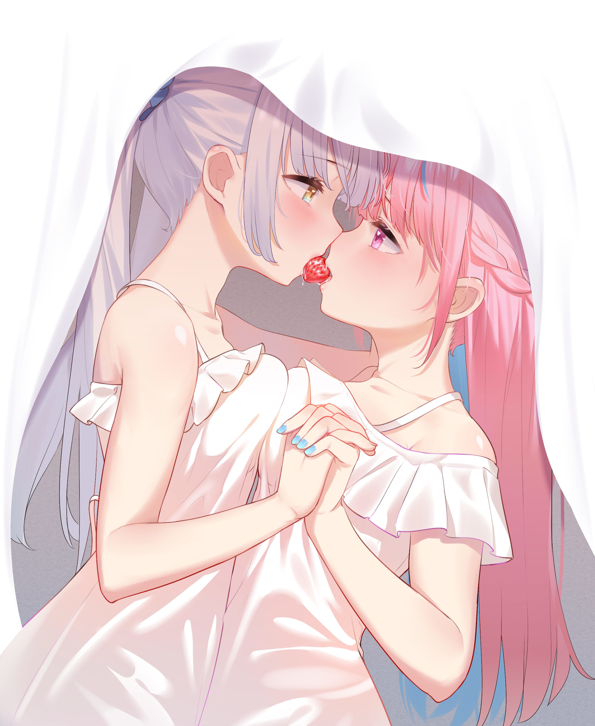 Strawberry art) - NSFW, Anime, Anime art, Erotic, Minato aqua, Virtual youtuber, Yuri