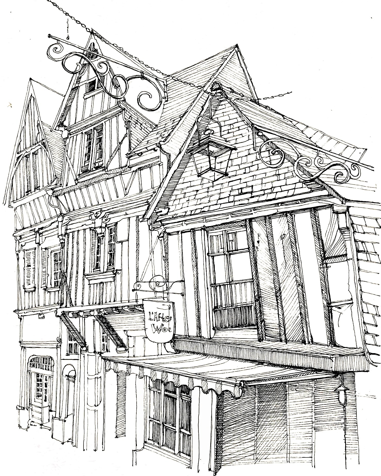 Old town, drawing - My, Architecture, Ancient architecture, Drawing, House, Pen