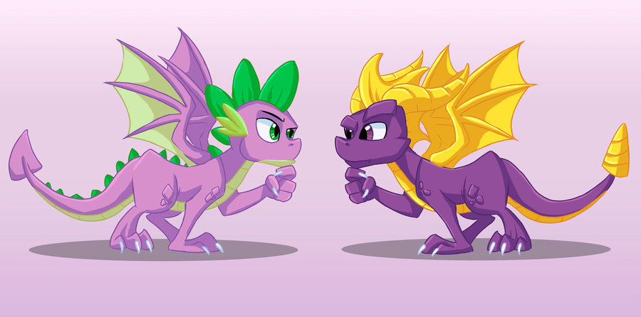 Hmm, you look familiar... - My little pony, Spike, Spyro, Crossover