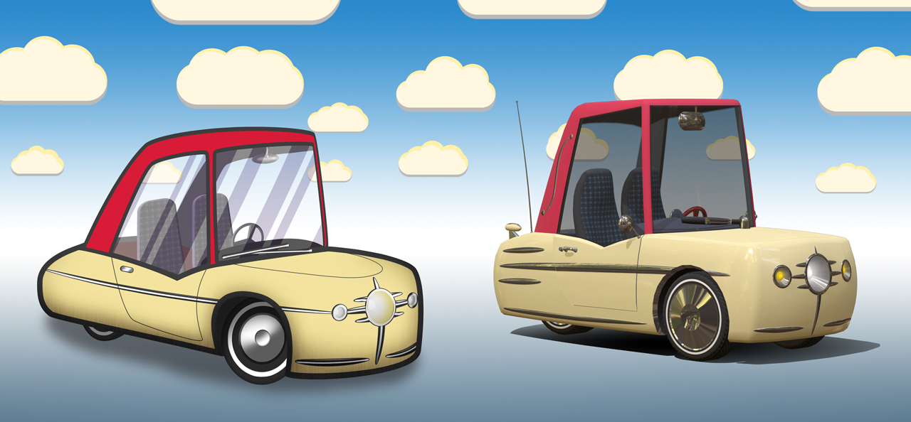 Three-wheeled Cartoon Car Vecto - My, 3DS max, Blender, 3D, Modeling, Auto, tricycle, 3D graphics, GIF, Longpost