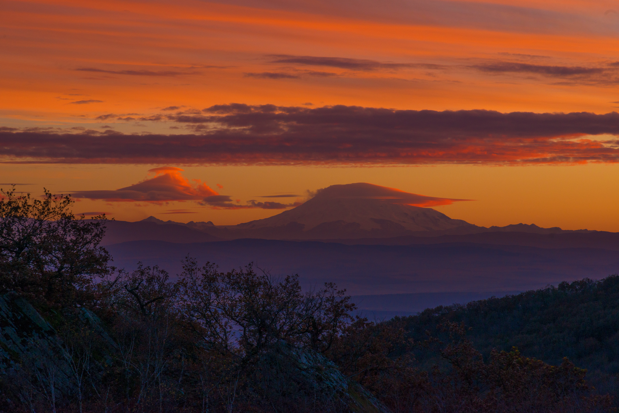 Today's sunset with a view of Elbrus - My, Sunset, Beshtau, Elbrus, October, Nature, Longpost