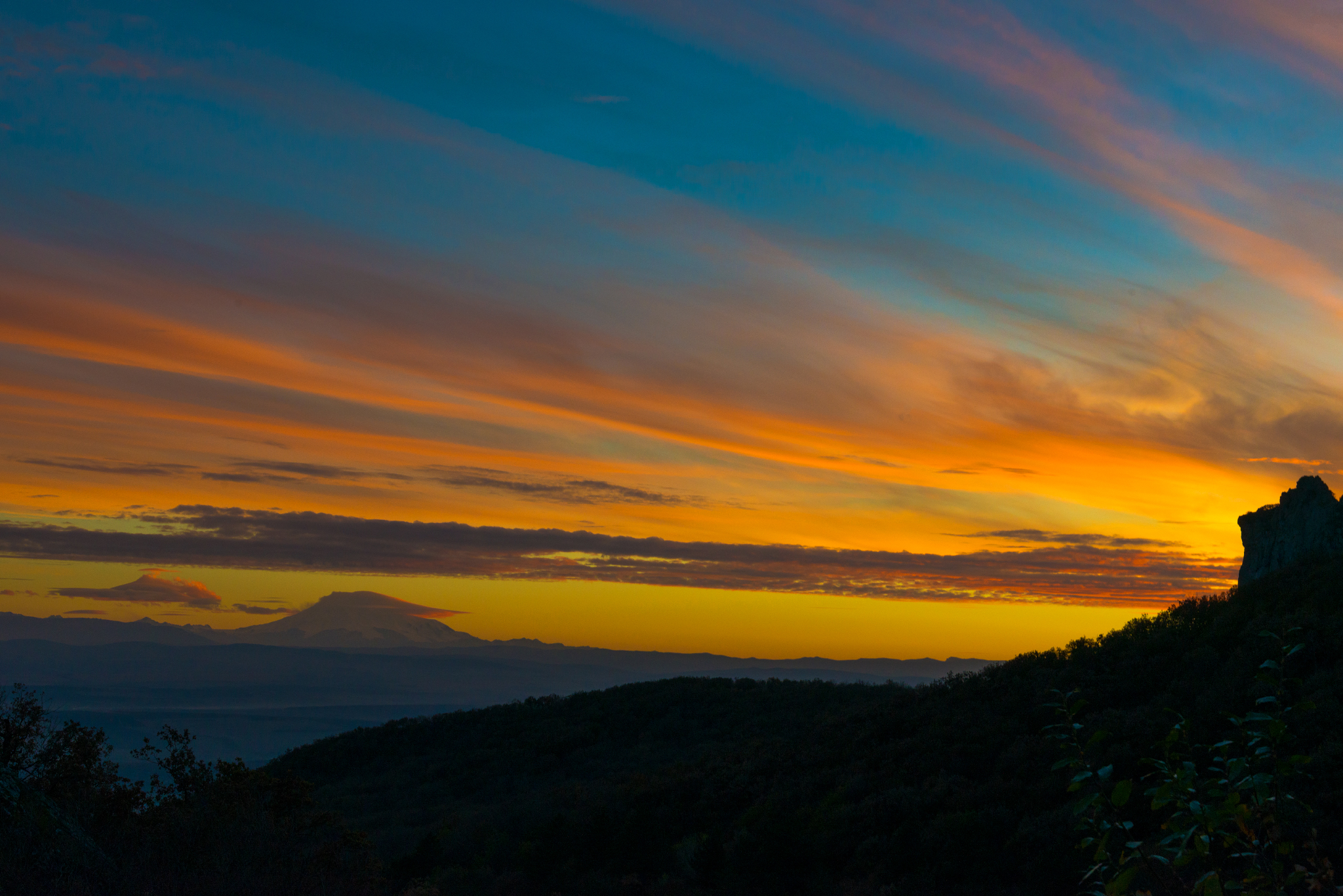 Today's sunset with a view of Elbrus - My, Sunset, Beshtau, Elbrus, October, Nature, Longpost