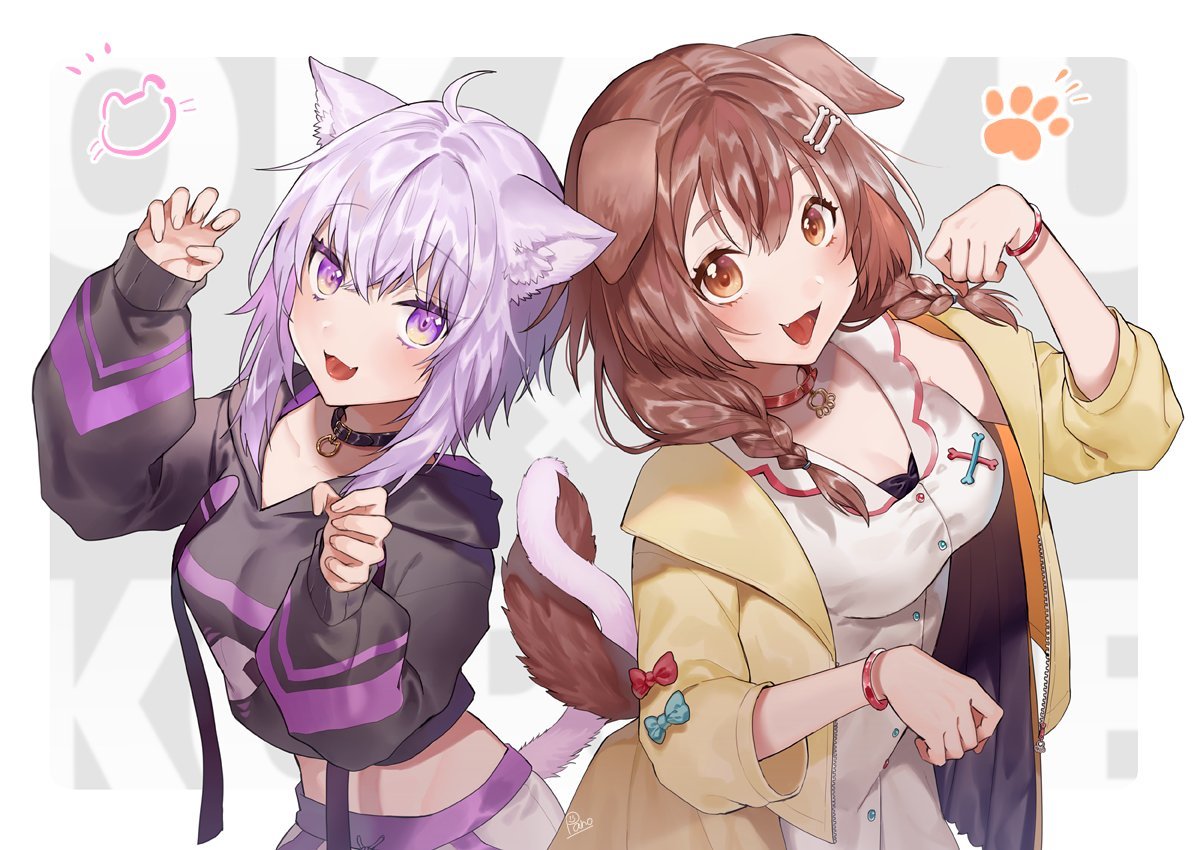 Inugami Korone Set - Anime, Anime art, Inugami Korone, Hololive, Animal ears, Virtual youtuber, Neko, Oncha, Choker, Nekomata Okayu, Longpost