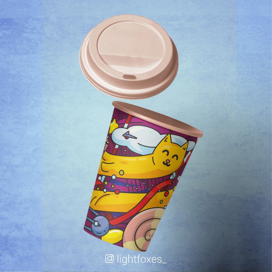 Glass with a long cat - My, Design, Coffee cups, Digital drawing, Longpost