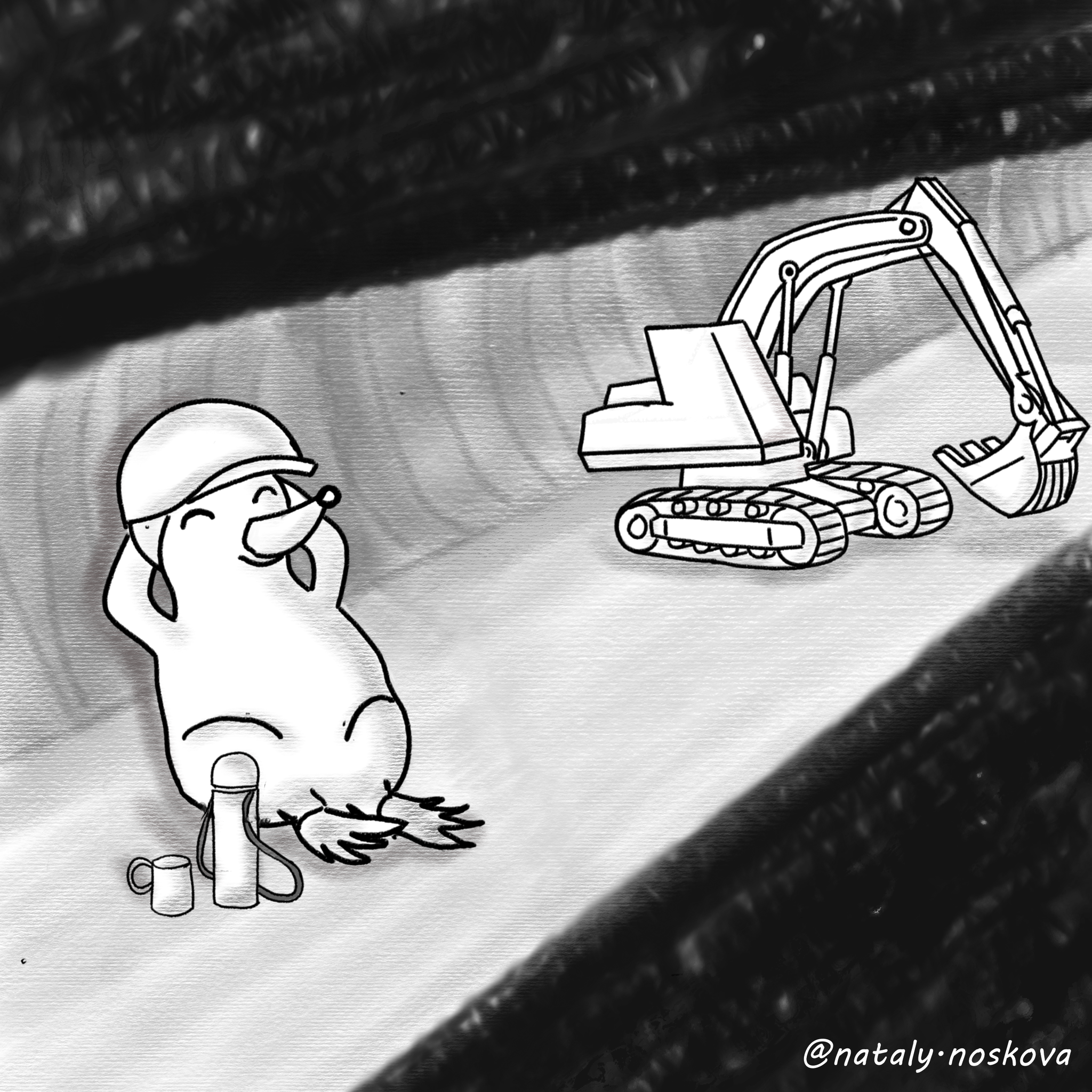 Inktober 2020. Day 24 - Dig - My, Natalyhumor, Drawing, Inktober, Humor, Comics, Mole, Dig