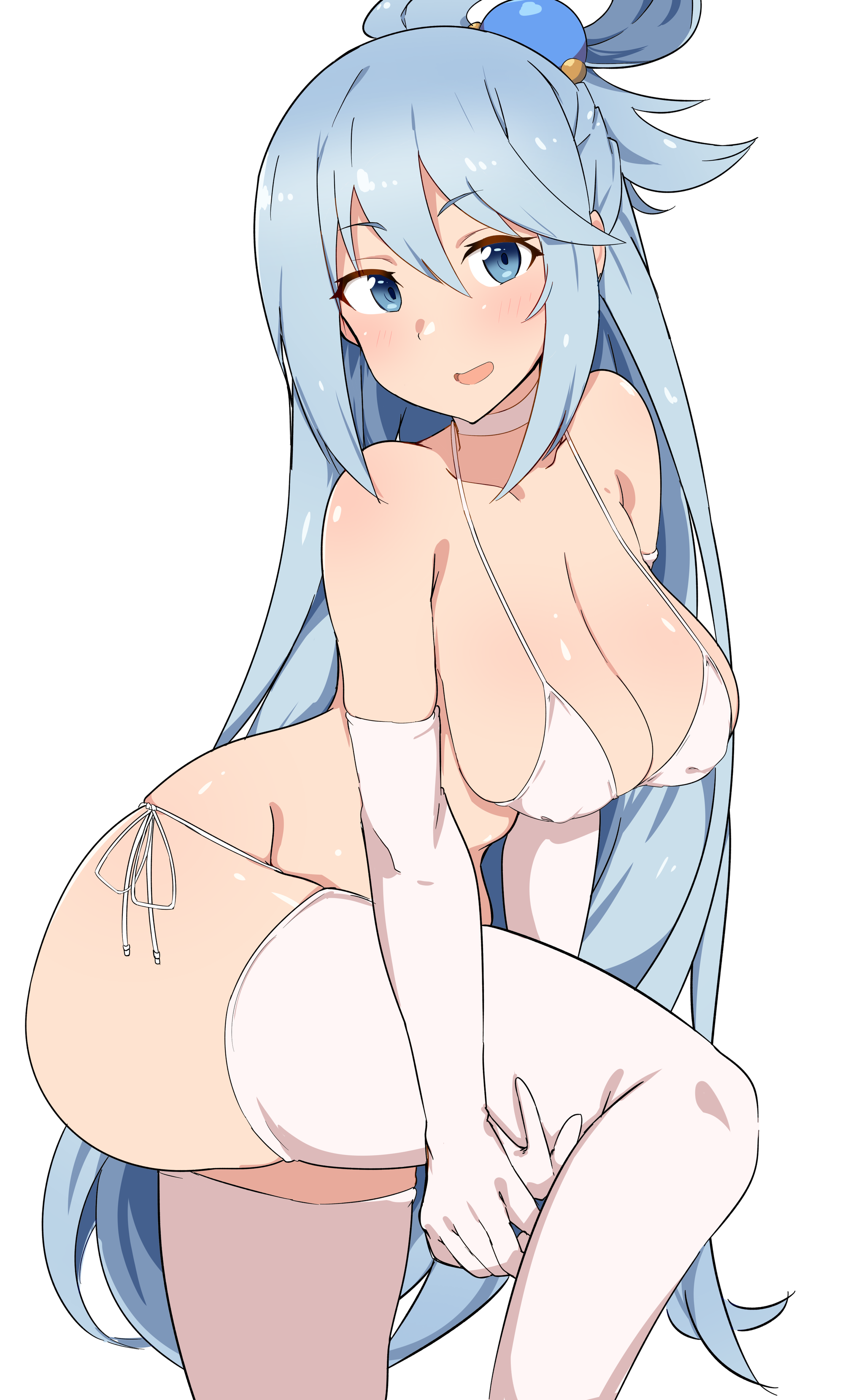 Goddess Aqua - NSFW, Konosuba, Aqua, Anime, Anime art, Erotic, Hand-drawn erotica, Girls, Choker, Stockings, Art, Longpost