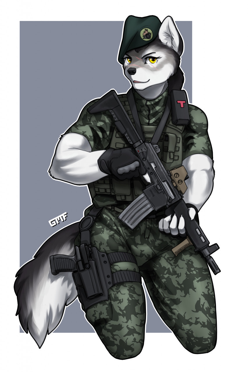 Sillia - Furry, Anthro, Art, Furry Military, Gasmaskfox