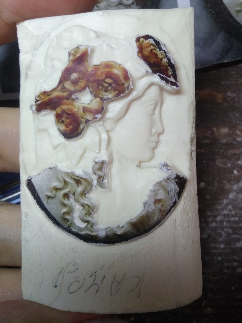 Brooch with cameo made of bone (part 1) - My, Needlework with process, Thread, Bone carving, cameos, Longpost, Handmade