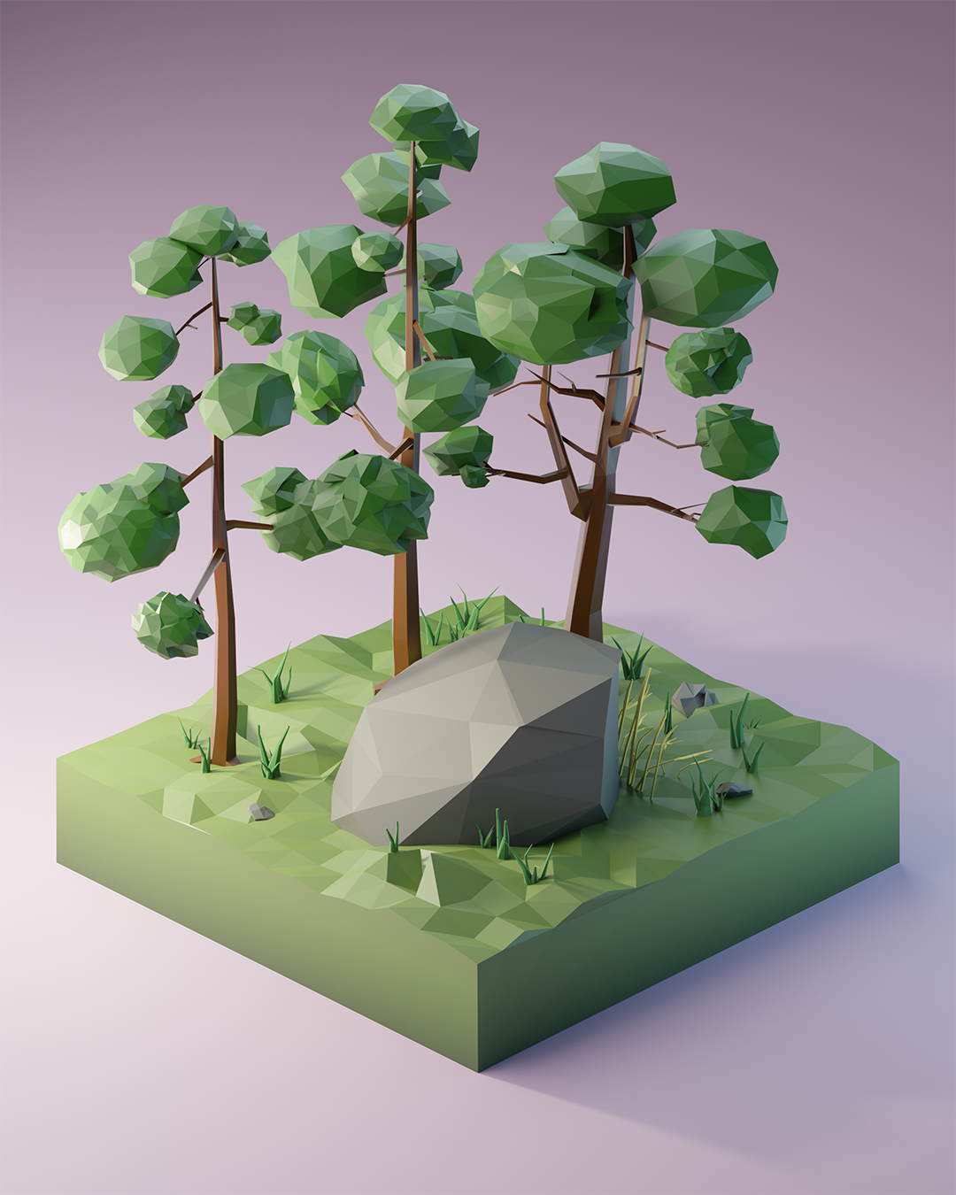 I recreated one beautiful location near my house in Low Poly - My, Low poly, 3D, Isometric, Art, A rock, Computer graphics, Longpost