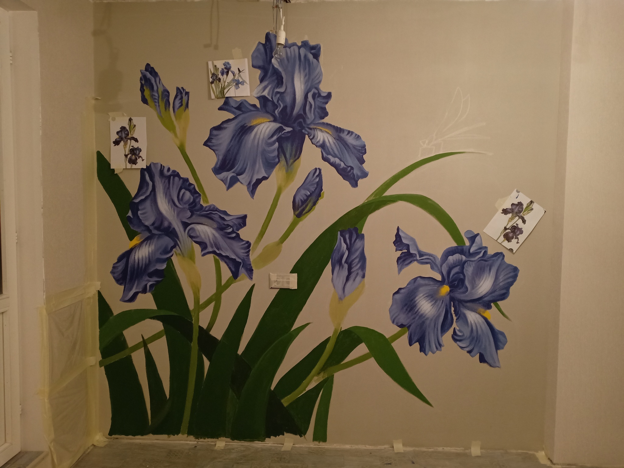 How I painted the wall - My, Wall painting, Painting, Art, Irises, Longpost