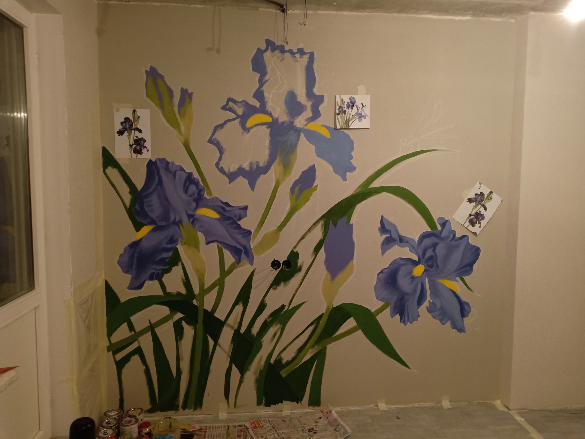 How I painted the wall - My, Wall painting, Painting, Art, Irises, Longpost