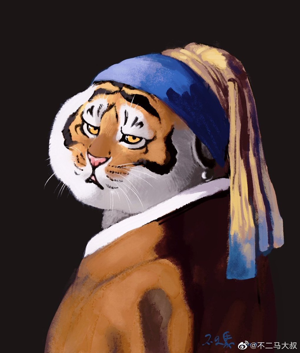 Fat Tiger in painting - Art, Painting, Alternative version, Tiger, Bu2ma, Longpost, Michelangelo, Creation of Adam, Leonardo da Vinci, Mona lisa, Edvard Munch, Edvard Munch Creek, van Gogh, Andy Warhol, Jan Vermeer, Girl with a pearl earring