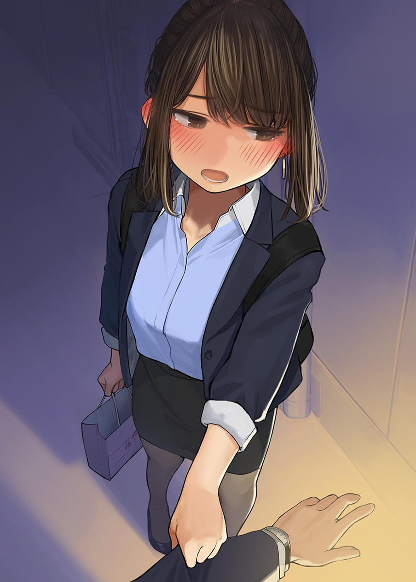 Ganbare, Douki-chan! [part 5] - NSFW, Anime, Anime art, Y_o_m_y_o_m, Tights, Ganbare Douki-chan, Senpai, Alcohol, Underwear, Office plankton, Longpost, Comics, Douki-chan, Kouhai-Chan