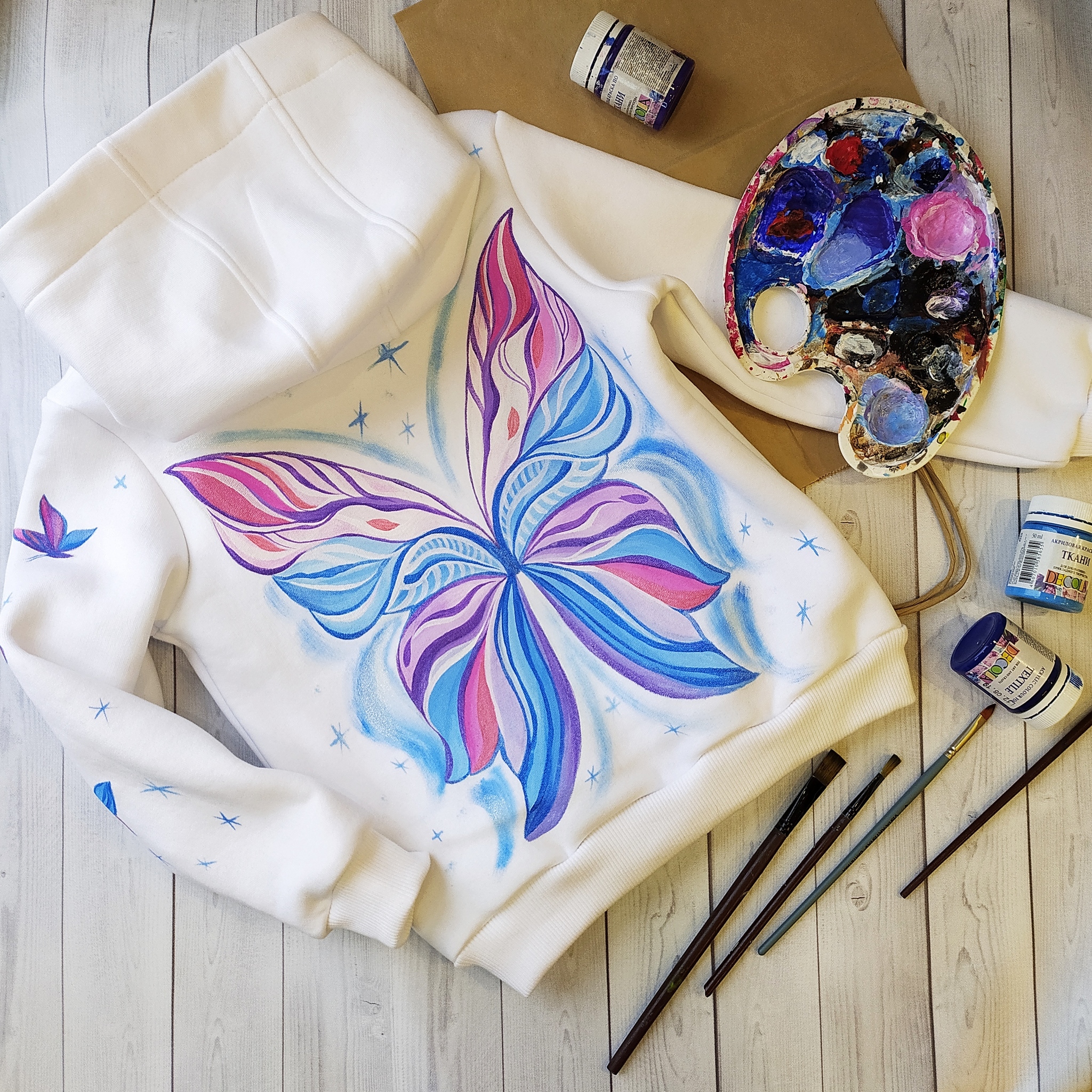 Children's sweatshirt for little FAIRY) - My, Butterfly, Needlework without process, With your own hands, Painting on fabric, Fairy, Longpost