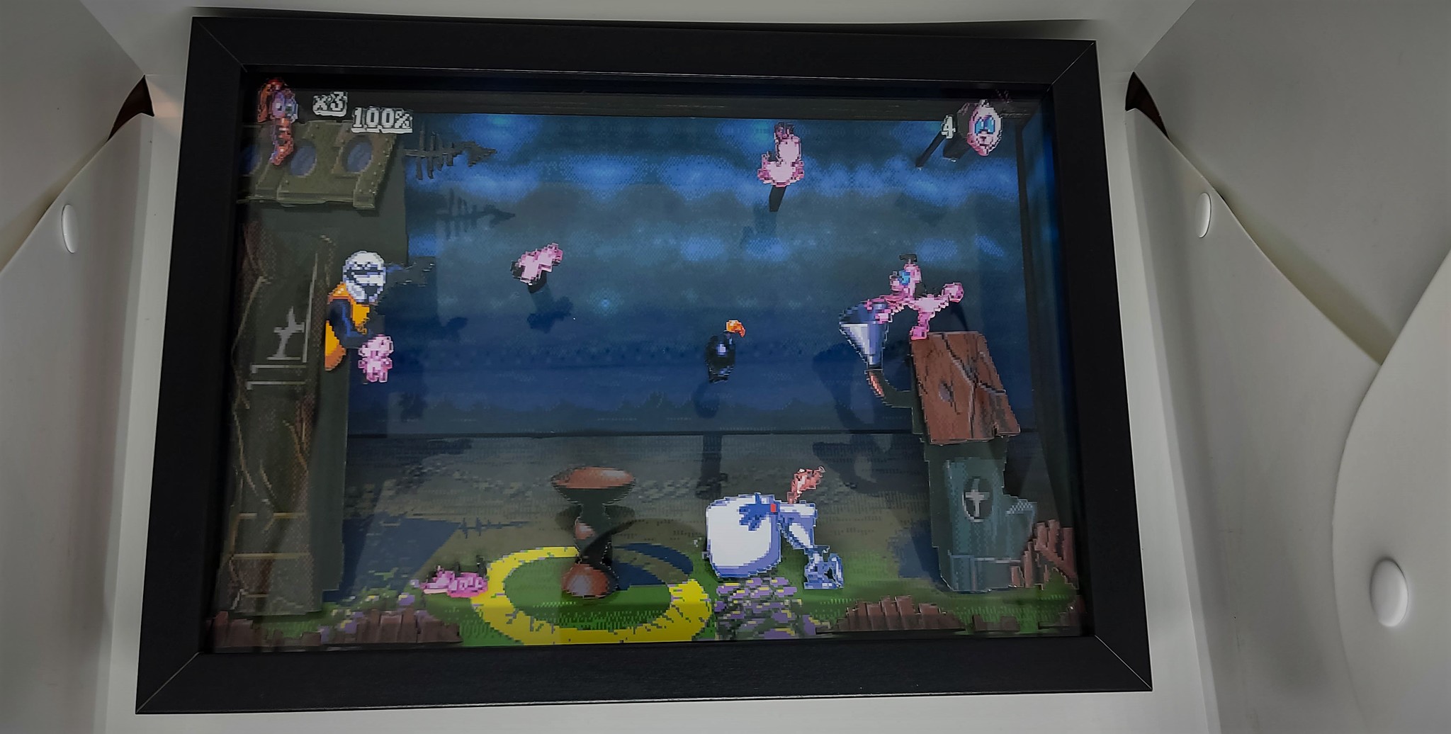 Diorama / Shadowbox based on the game Earthworm Jim 2 / Puppy Love - My, Sega, SNES, Worm jim, Retro Games, Nostalgia, Old school, Diorama, Shadowbox, Video, Longpost