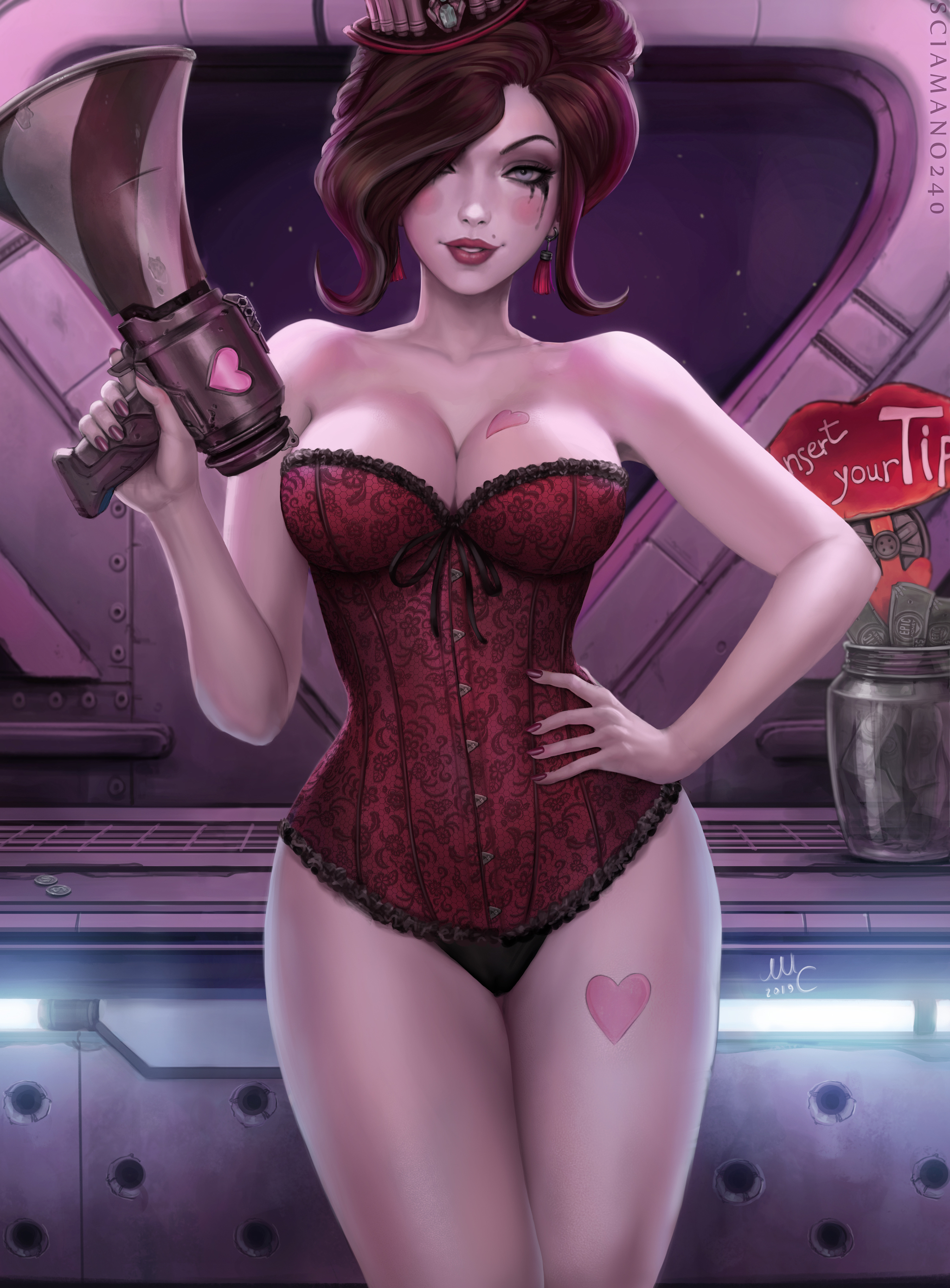 Mad Moxxi - NSFW, Art, Drawing, Borderlands, Mad Moxxi, Girls, Erotic, Hand-drawn erotica, Game art, Corset, Underwear, Stockings, Boobs, Topless, Naked, Pubes, Sciamano240, Longpost