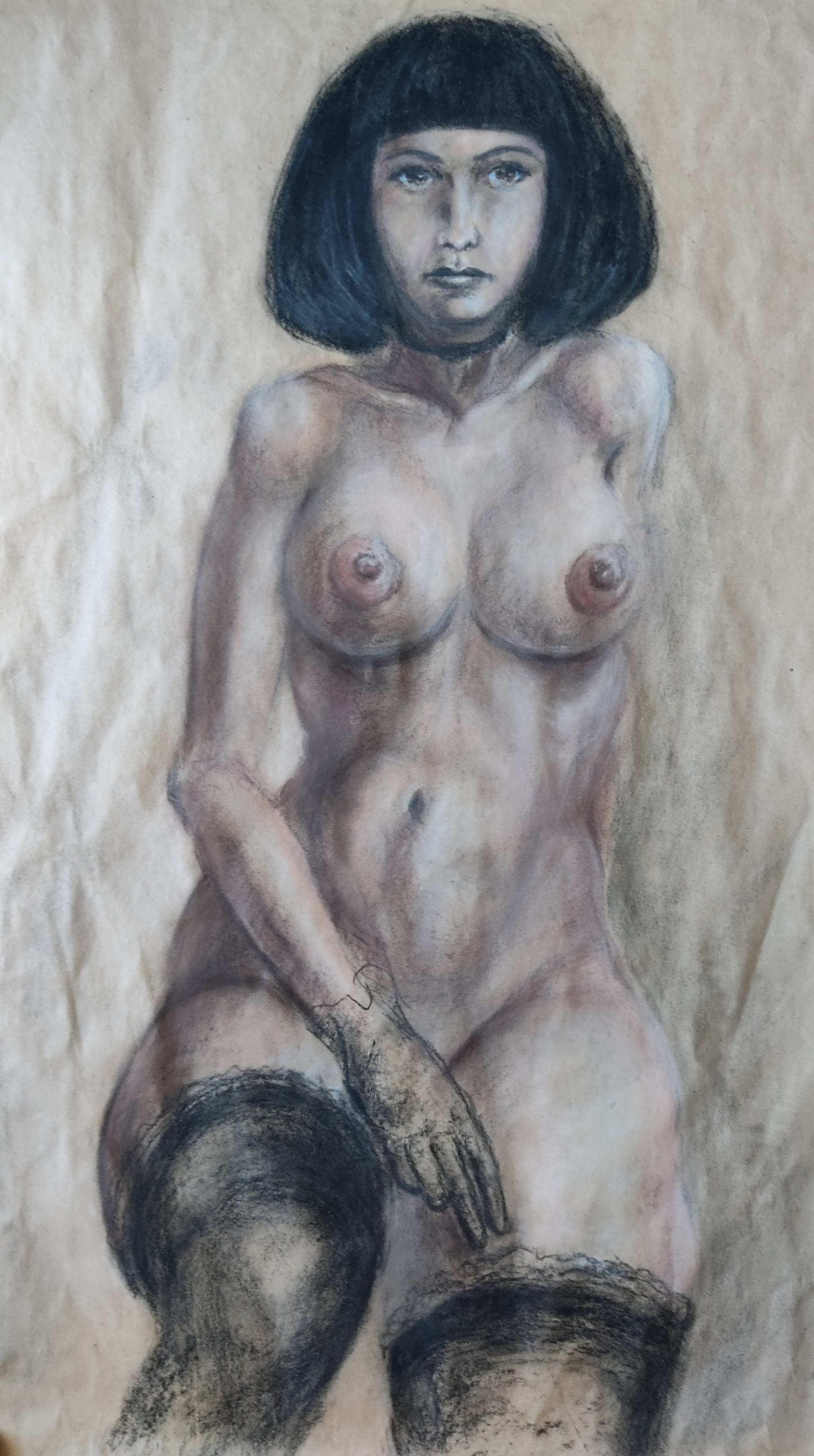 Pastel drawings - NSFW, My, Fantasy, Charcoal drawing, Longpost