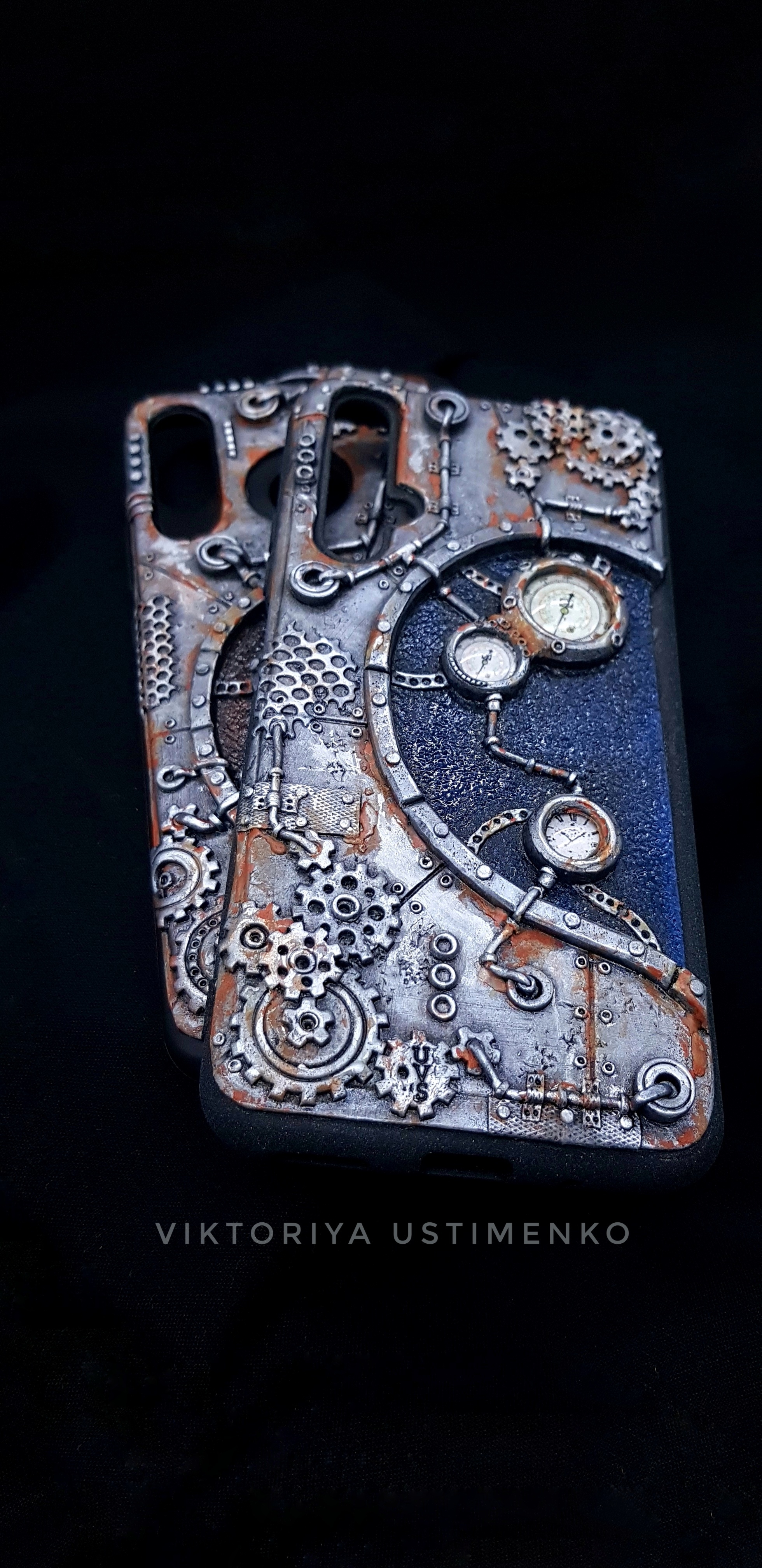 Another version of the case with rust - My, Needlework without process, Steampunk, With your own hands, Polymer clay, Case for phone, Video, Longpost