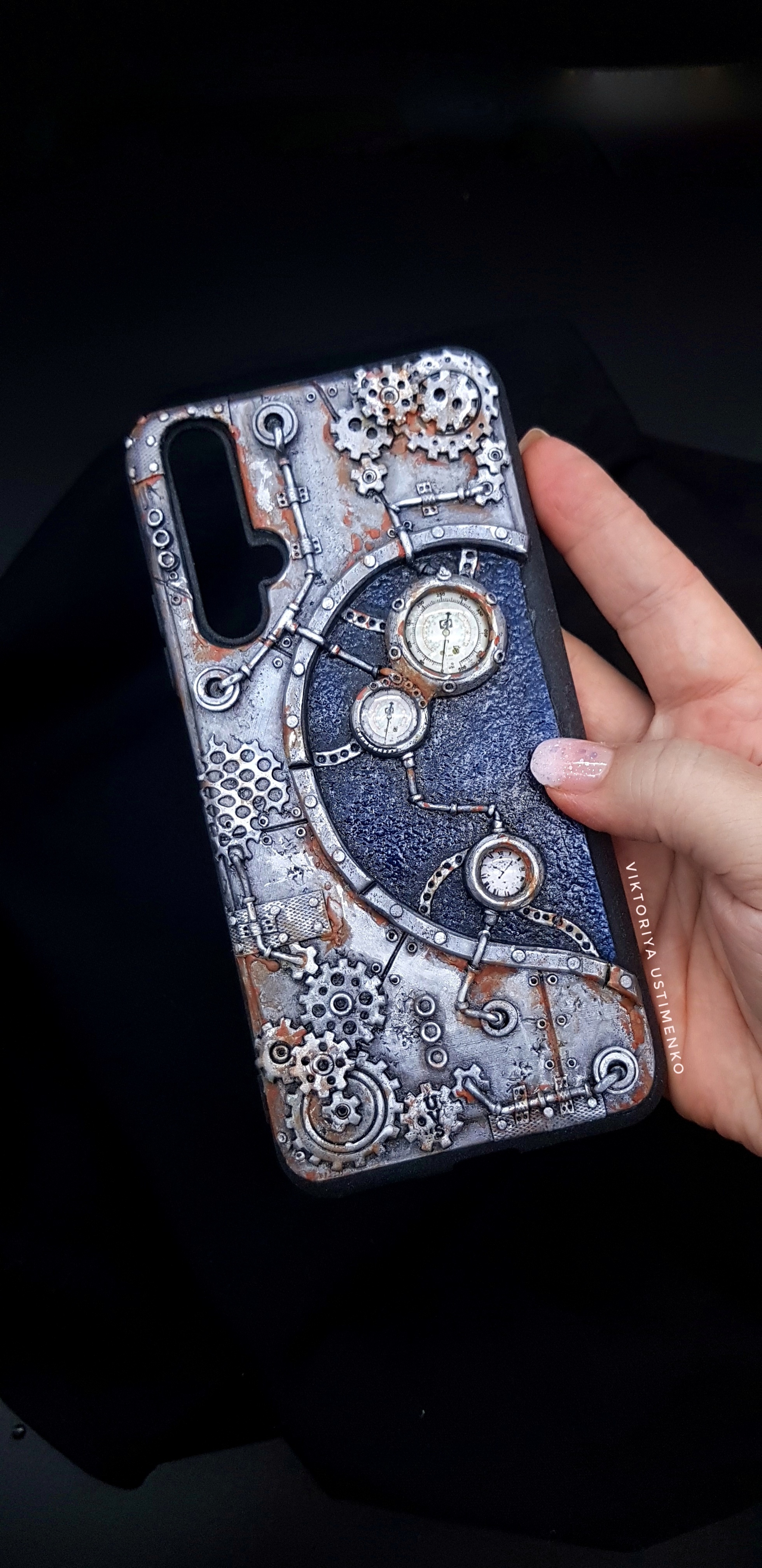 Another version of the case with rust - My, Needlework without process, Steampunk, With your own hands, Polymer clay, Case for phone, Video, Longpost