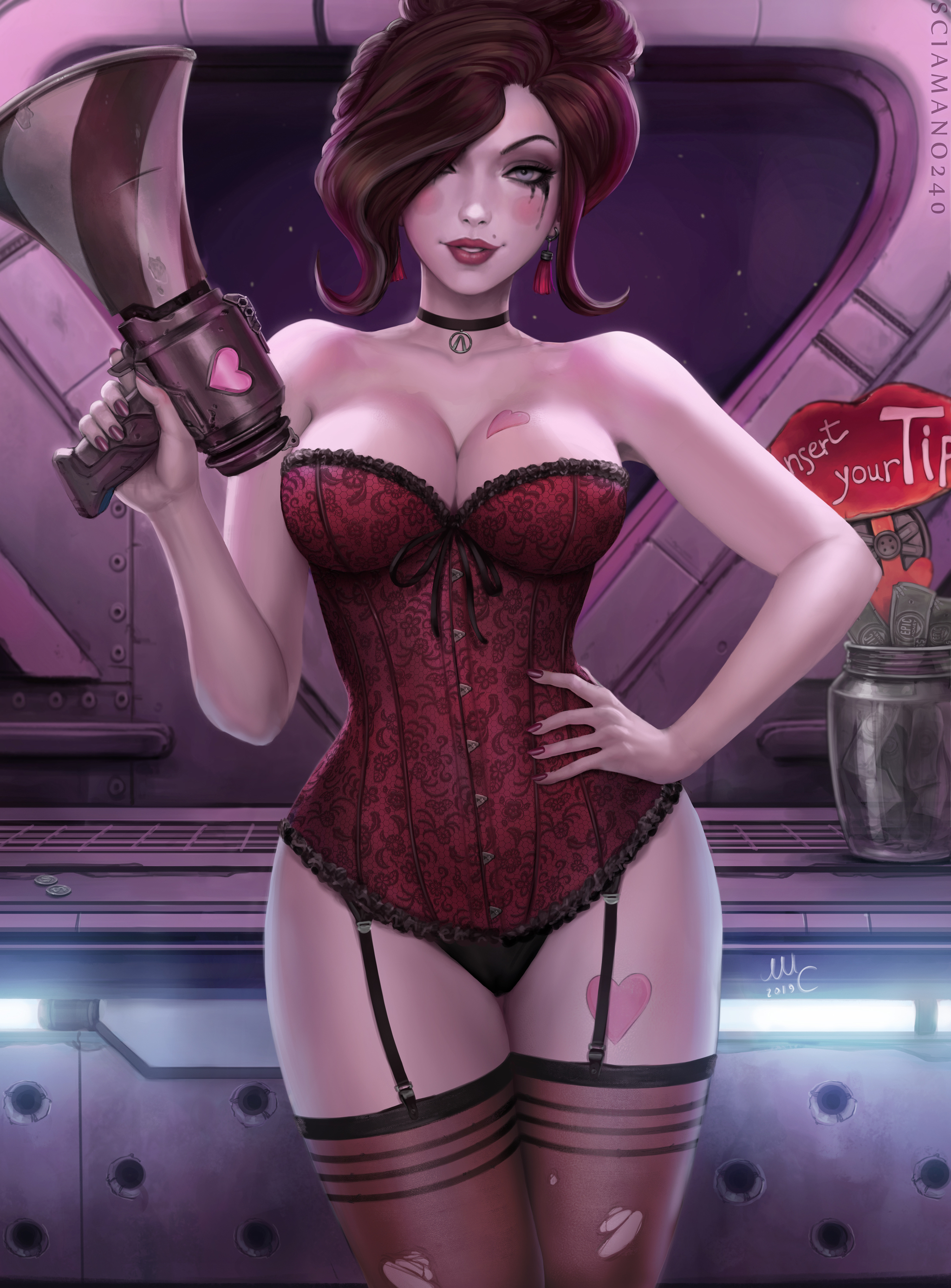 Mad Moxxi - NSFW, Art, Drawing, Borderlands, Mad Moxxi, Girls, Erotic, Hand-drawn erotica, Game art, Corset, Underwear, Stockings, Boobs, Topless, Naked, Pubes, Sciamano240, Longpost