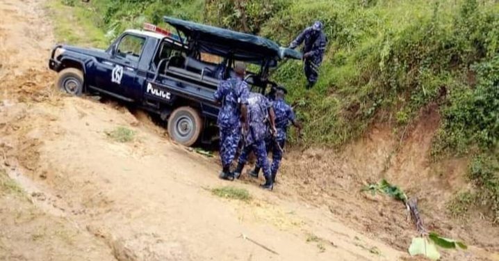 In Uganda, a police car got stuck on a bad road while it was on its way to disperse a rally against bad roads. - Police, Uganda, Humor, Bad roads