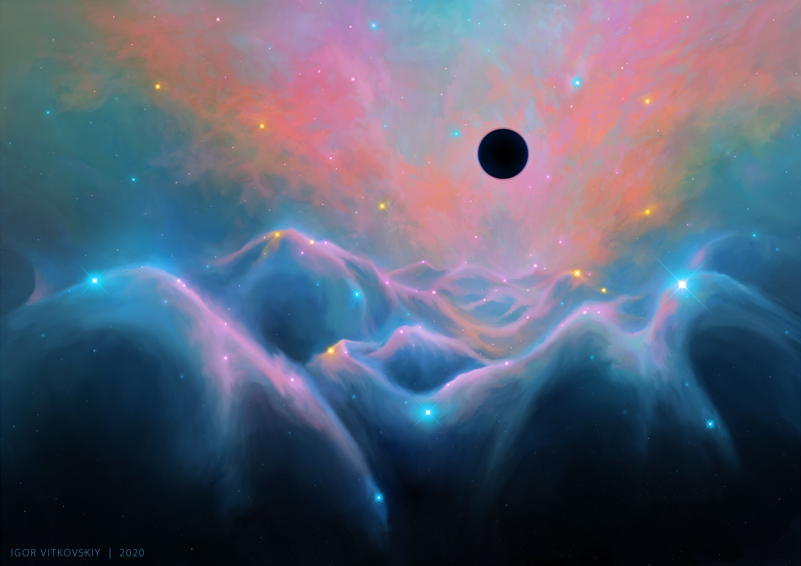 Space Mountains 2 - My, The mountains, Space, Illustrations, Black hole, Nebula, Creation, Art