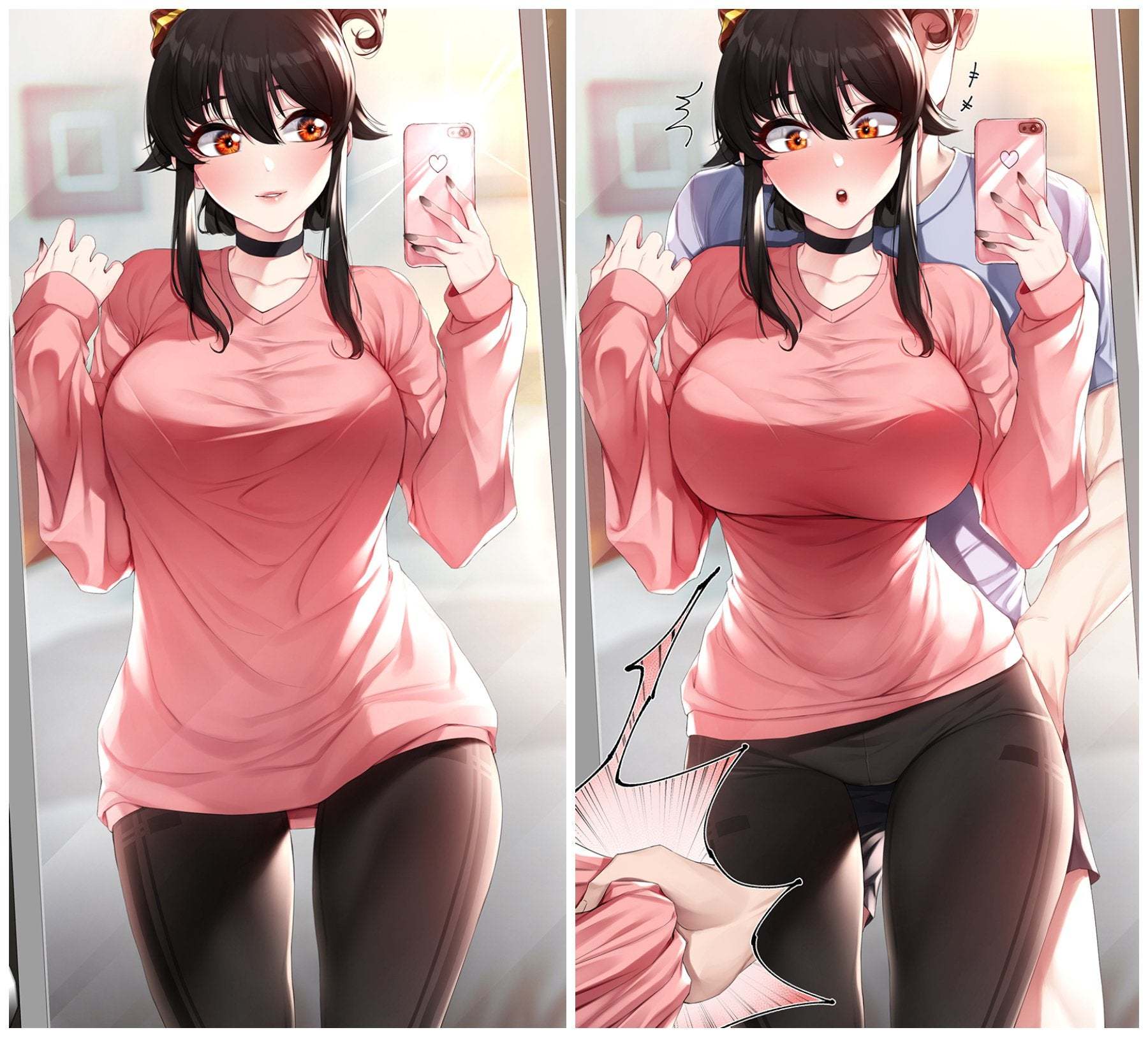 Pajamas Challenge - NSFW, Anime, Anime art, Girls, Pajamas Challenge, Choker, Selfie