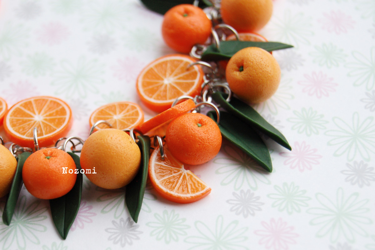 Juicy orange - My, Handmade, Polymer clay, Needlework without process, A bracelet, Miniature, Longpost