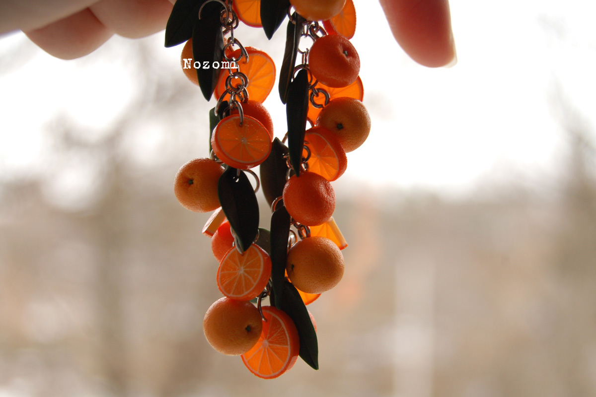 Juicy orange - My, Handmade, Polymer clay, Needlework without process, A bracelet, Miniature, Longpost