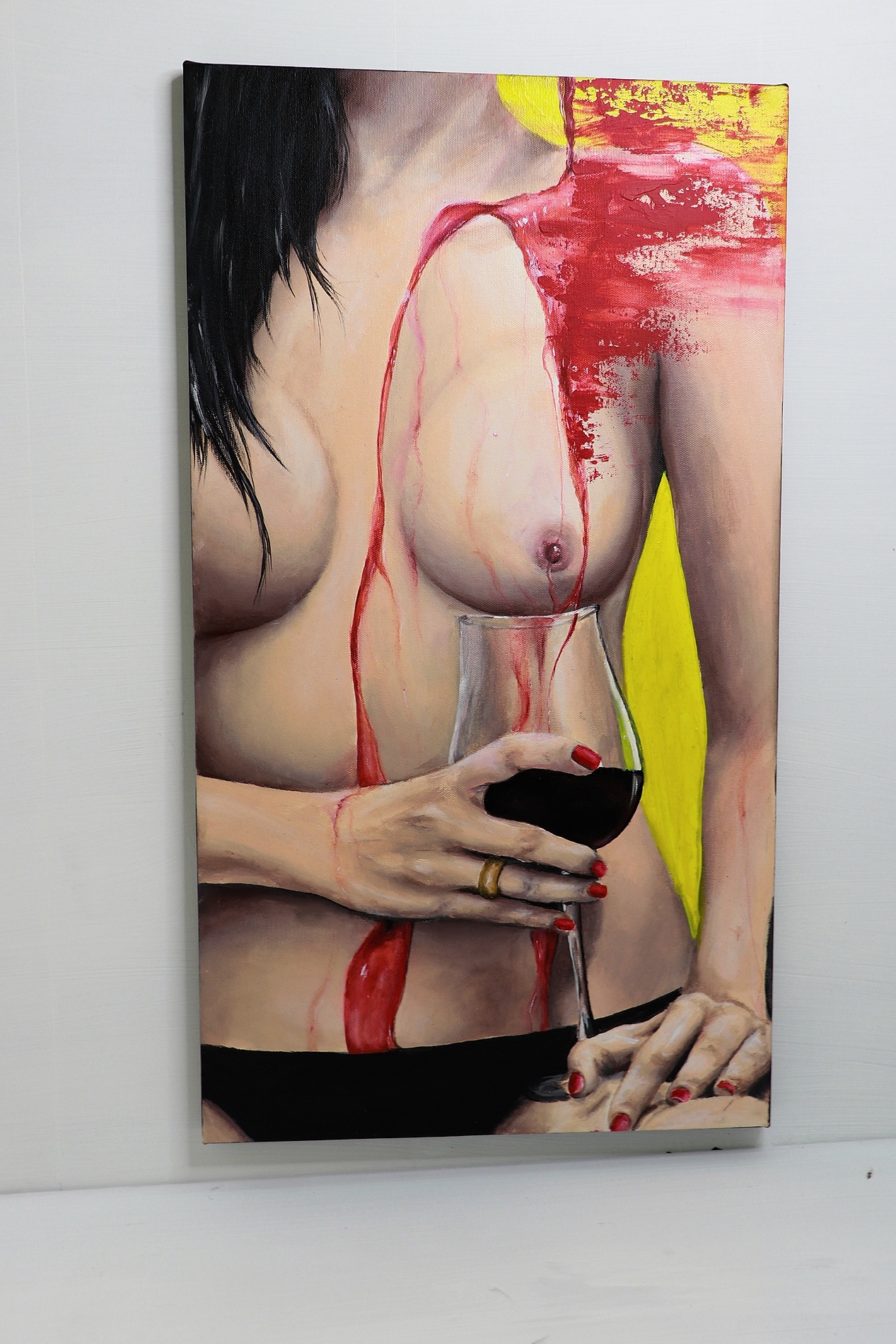 Pour me a glass of wine - NSFW, My, Artist, Painting, Erotic, Wine, Girls, Longpost