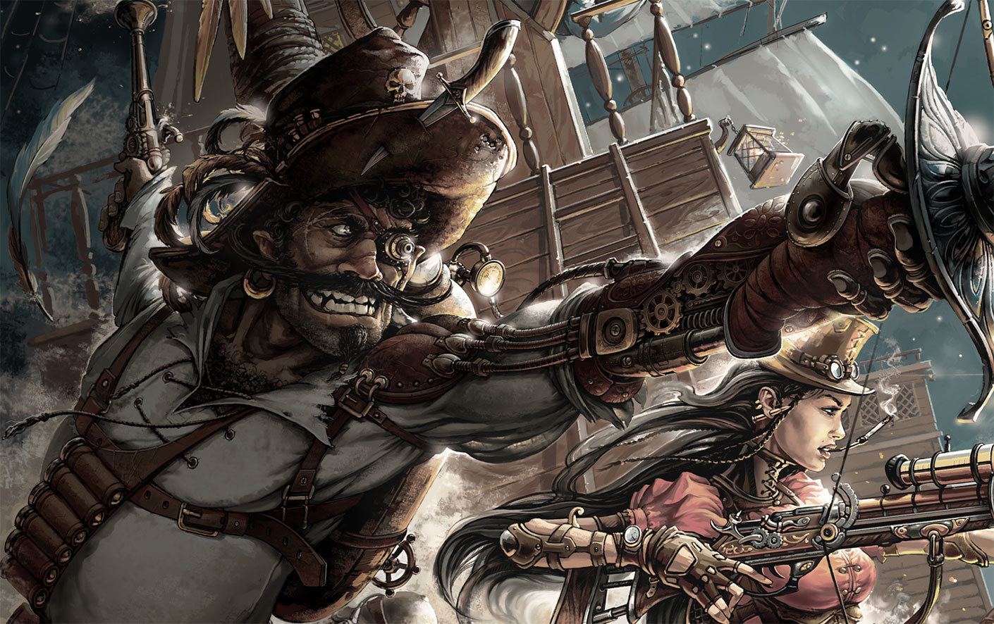 Steampunk is an alternative reality. Part 2 - My, Steampunk, Pirates, Art, Illustrations, Video, Longpost