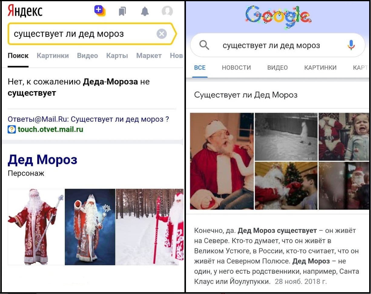 Кому верить? - Моё, Дед Мороз, Google, Яндекс, Поисковые запросы, Обман, Скриншот