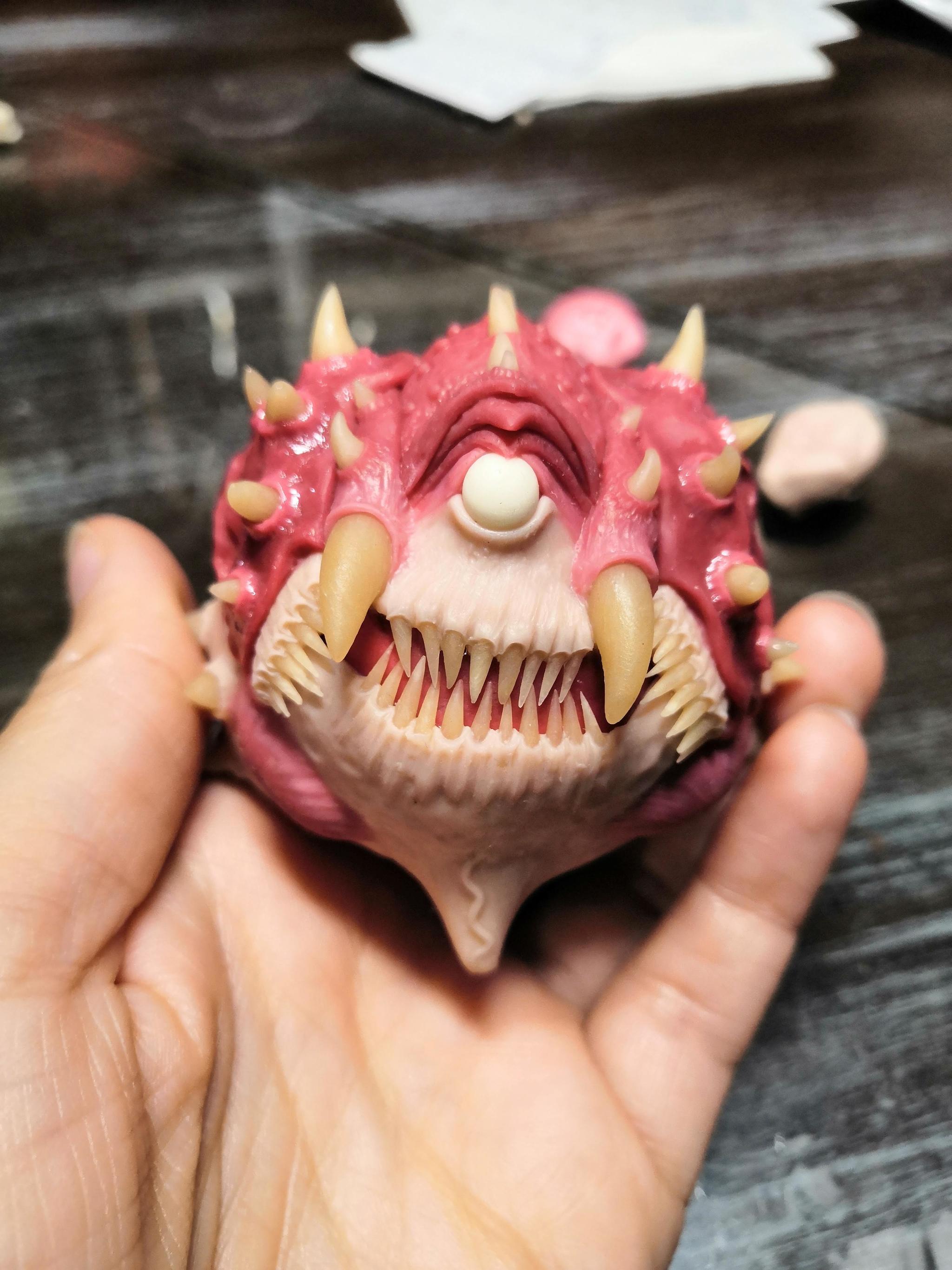 Cacodemon from DOOM - My, Sculpture, Games, Artist, Hobby, Creation, Handmade, Needlework, Needlework with process, Demon, GIF, Longpost, Doom, Kacodemon (Doom)