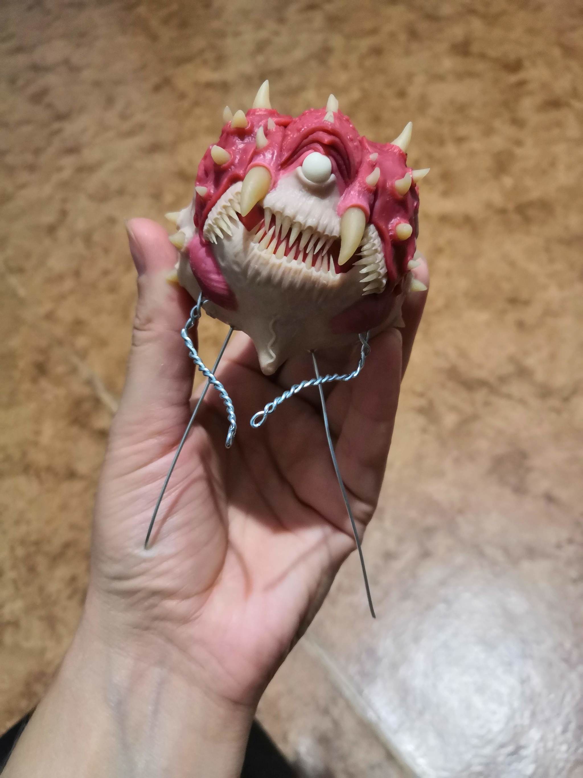 Cacodemon from DOOM - My, Sculpture, Games, Artist, Hobby, Creation, Handmade, Needlework, Needlework with process, Demon, GIF, Longpost, Doom, Kacodemon (Doom)