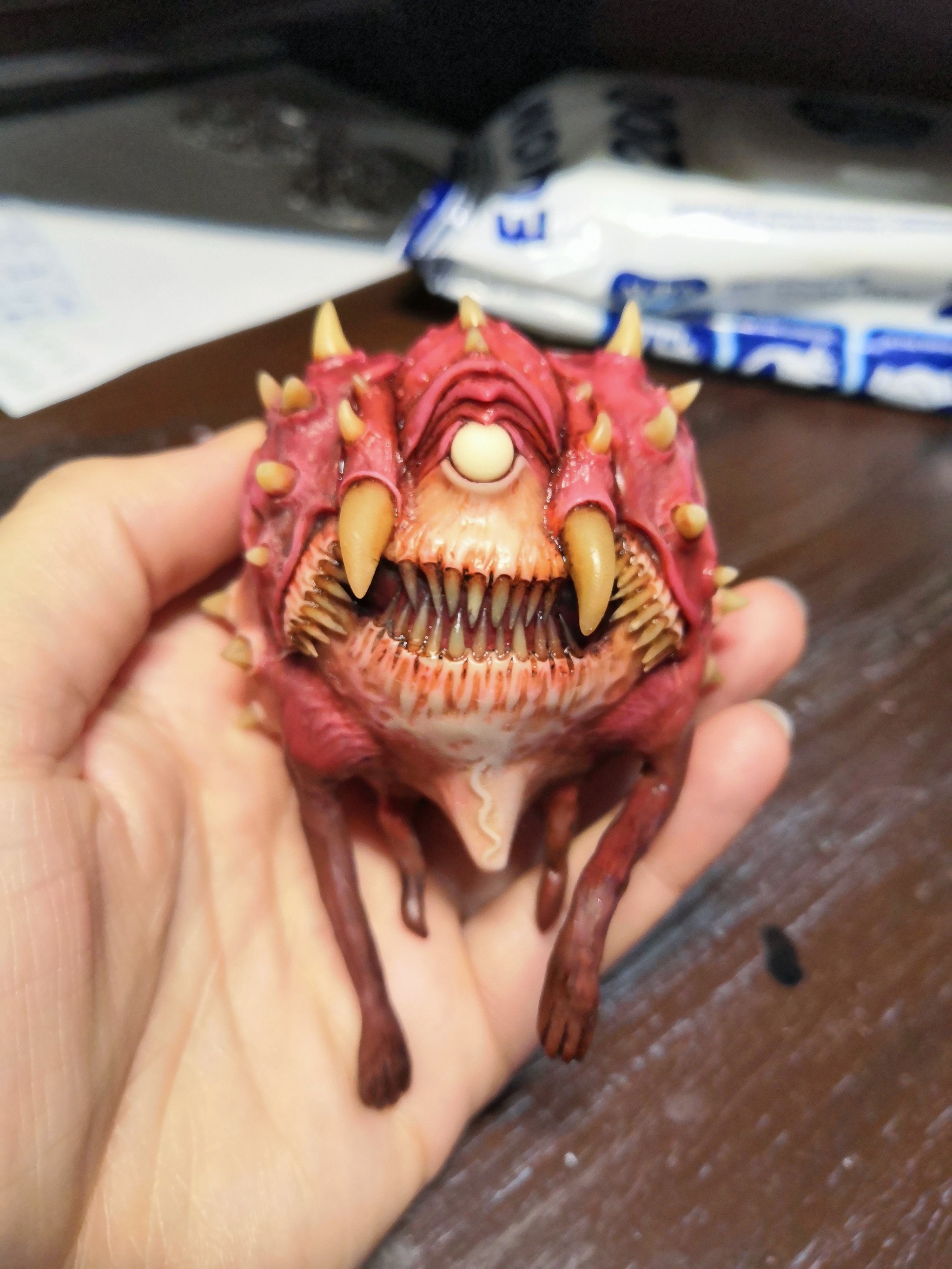 Cacodemon from DOOM - My, Sculpture, Games, Artist, Hobby, Creation, Handmade, Needlework, Needlework with process, Demon, GIF, Longpost, Doom, Kacodemon (Doom)