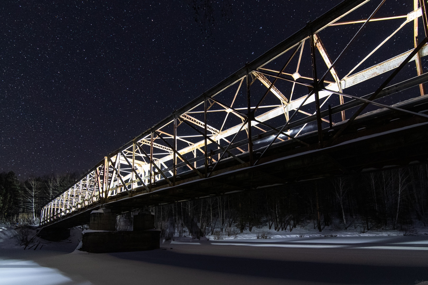 Night trip to the 100-year-old narrow-gauge railway bridge - My, Bridge, Abandoned, Ural, Stars, Night, Longpost, The photo