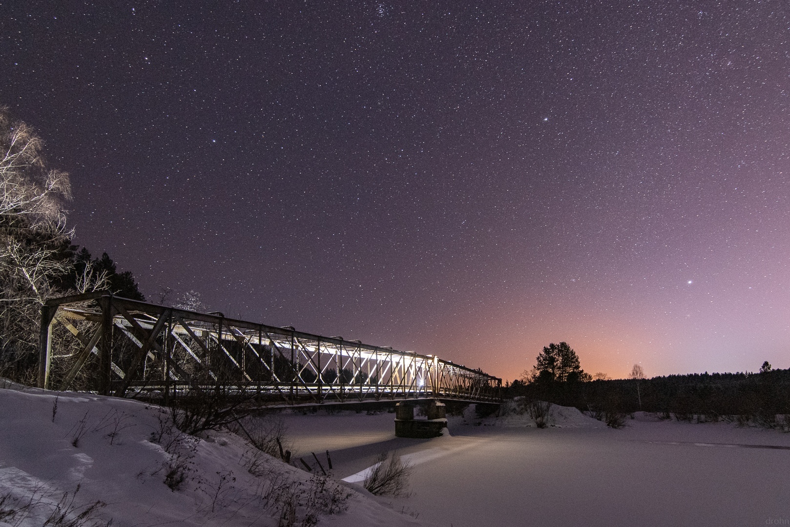 Night trip to the 100-year-old narrow-gauge railway bridge - My, Bridge, Abandoned, Ural, Stars, Night, Longpost, The photo